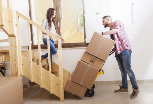 Packed boxes and furniture prepared for transport