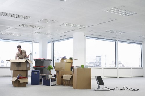 Packed household items prepared for transport during a removal service